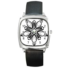 Star Sunflower Flower Floral Black Square Metal Watch