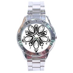 Star Sunflower Flower Floral Black Stainless Steel Analogue Watch by Mariart