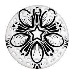 Star Sunflower Flower Floral Black Ornament (round Filigree) by Mariart