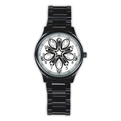 Star Sunflower Flower Floral Black Stainless Steel Round Watch by Mariart