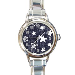 Star Space Line Blue Art Cute Kids Round Italian Charm Watch