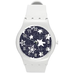 Star Space Line Blue Art Cute Kids Round Plastic Sport Watch (m)