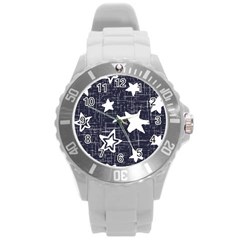 Star Space Line Blue Art Cute Kids Round Plastic Sport Watch (l) by Mariart