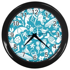 Summer Icons Toss Pattern Wall Clocks (black) by Mariart