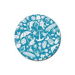 Summer Icons Toss Pattern Rubber Coaster (round) 