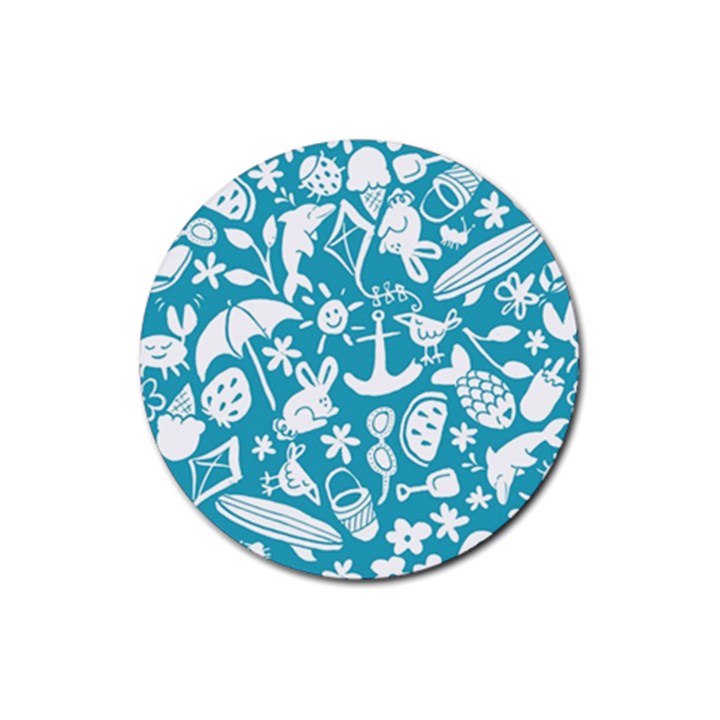 Summer Icons Toss Pattern Rubber Coaster (Round) 