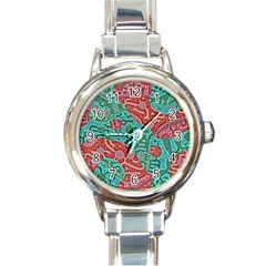 Recursive Coupled Turing Pattern Red Blue Round Italian Charm Watch by Mariart