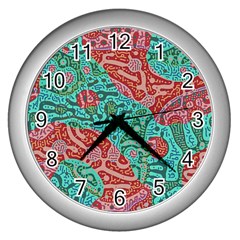 Recursive Coupled Turing Pattern Red Blue Wall Clocks (silver) 