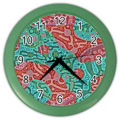 Recursive Coupled Turing Pattern Red Blue Color Wall Clocks