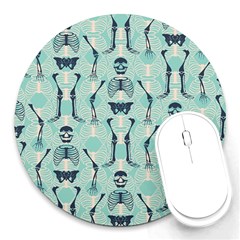 Skull Skeleton Repeat Pattern Subtle Rib Cages Bone Monster Halloween Round Mousepads