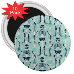 Skull Skeleton Repeat Pattern Subtle Rib Cages Bone Monster Halloween 3  Magnets (10 Pack)  by Mariart