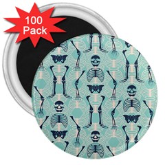 Skull Skeleton Repeat Pattern Subtle Rib Cages Bone Monster Halloween 3  Magnets (100 Pack)