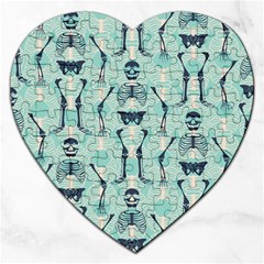 Skull Skeleton Repeat Pattern Subtle Rib Cages Bone Monster Halloween Jigsaw Puzzle (heart) by Mariart