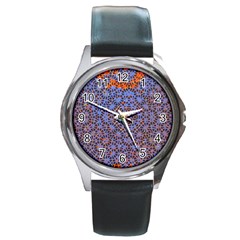 Silk Screen Sound Frequencies Net Blue Round Metal Watch