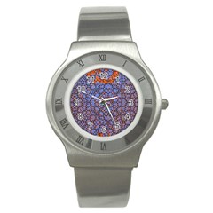 Silk Screen Sound Frequencies Net Blue Stainless Steel Watch by Mariart