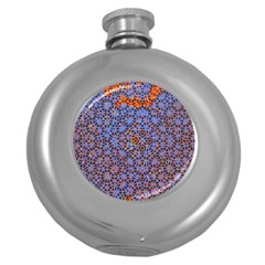 Silk Screen Sound Frequencies Net Blue Round Hip Flask (5 Oz)