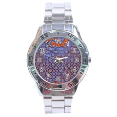 Silk Screen Sound Frequencies Net Blue Stainless Steel Analogue Watch