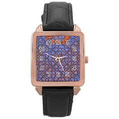 Silk Screen Sound Frequencies Net Blue Rose Gold Leather Watch  by Mariart