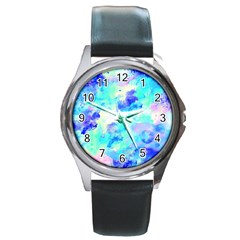 Transparent Colorful Rainbow Blue Paint Sky Round Metal Watch