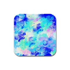 Transparent Colorful Rainbow Blue Paint Sky Rubber Square Coaster (4 Pack)  by Mariart