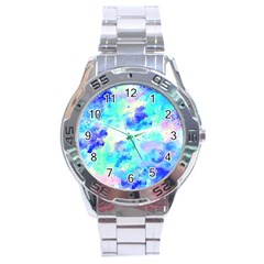 Transparent Colorful Rainbow Blue Paint Sky Stainless Steel Analogue Watch by Mariart