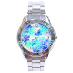 Transparent Colorful Rainbow Blue Paint Sky Stainless Steel Analogue Watch Front