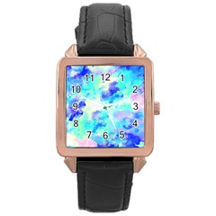 Transparent Colorful Rainbow Blue Paint Sky Rose Gold Leather Watch 