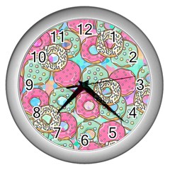 Donuts pattern Wall Clocks (Silver) 