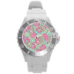 Donuts pattern Round Plastic Sport Watch (L) Front