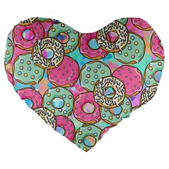 Donuts Pattern Large 19  Premium Heart Shape Cushions by ValentinaDesign