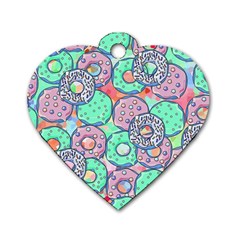 Donuts Pattern Dog Tag Heart (one Side) by ValentinaDesign