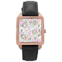 Donuts Pattern Rose Gold Leather Watch  by ValentinaDesign