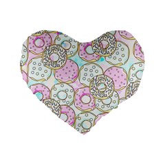 Donuts Pattern Standard 16  Premium Flano Heart Shape Cushions by ValentinaDesign