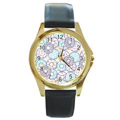 Donuts Pattern Round Gold Metal Watch by ValentinaDesign