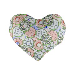 Donuts Pattern Standard 16  Premium Flano Heart Shape Cushions by ValentinaDesign