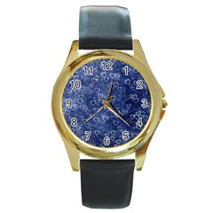 Heart Pattern Round Gold Metal Watch by ValentinaDesign