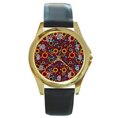 70s Pattern Round Gold Metal Watch by ValentinaDesign