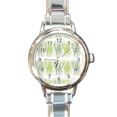 Weeds Grass Green Yellow Leaf Round Italian Charm Watch