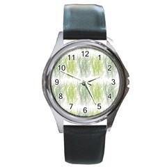 Weeds Grass Green Yellow Leaf Round Metal Watch