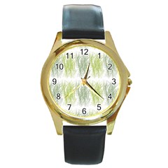 Weeds Grass Green Yellow Leaf Round Gold Metal Watch by Mariart