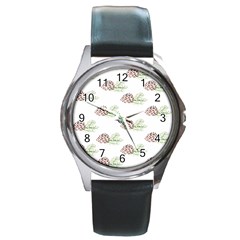 Pinecone Pattern Round Metal Watch by Mariart