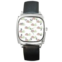 Pinecone Pattern Square Metal Watch