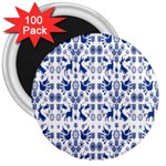 Rabbits Deer Birds Fish Flowers Floral Star Blue White Sexy Animals 3  Magnets (100 pack) Front