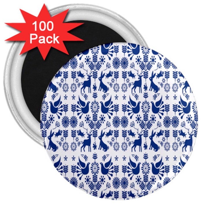 Rabbits Deer Birds Fish Flowers Floral Star Blue White Sexy Animals 3  Magnets (100 pack)