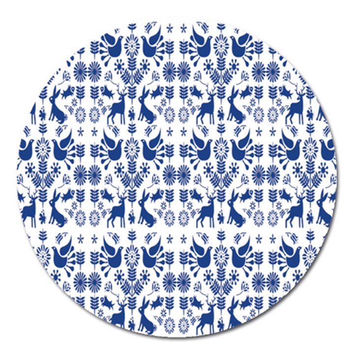 Rabbits Deer Birds Fish Flowers Floral Star Blue White Sexy Animals Magnet 5  (Round)