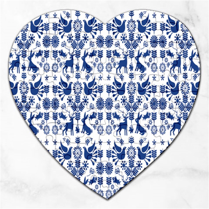 Rabbits Deer Birds Fish Flowers Floral Star Blue White Sexy Animals Jigsaw Puzzle (Heart)