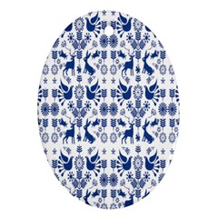 Rabbits Deer Birds Fish Flowers Floral Star Blue White Sexy Animals Oval Ornament (two Sides) by Mariart