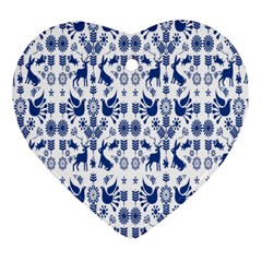 Rabbits Deer Birds Fish Flowers Floral Star Blue White Sexy Animals Heart Ornament (two Sides) by Mariart