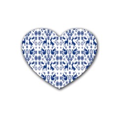 Rabbits Deer Birds Fish Flowers Floral Star Blue White Sexy Animals Rubber Coaster (heart)  by Mariart