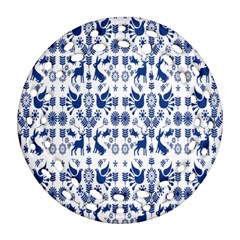 Rabbits Deer Birds Fish Flowers Floral Star Blue White Sexy Animals Round Filigree Ornament (two Sides) by Mariart